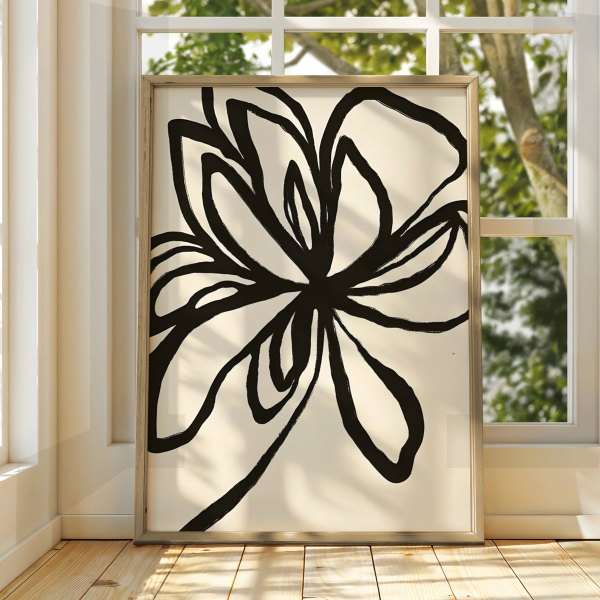 Abstract Flower Line Art, Monochrome Wall Art, Black and White Botanical Minimalist Print