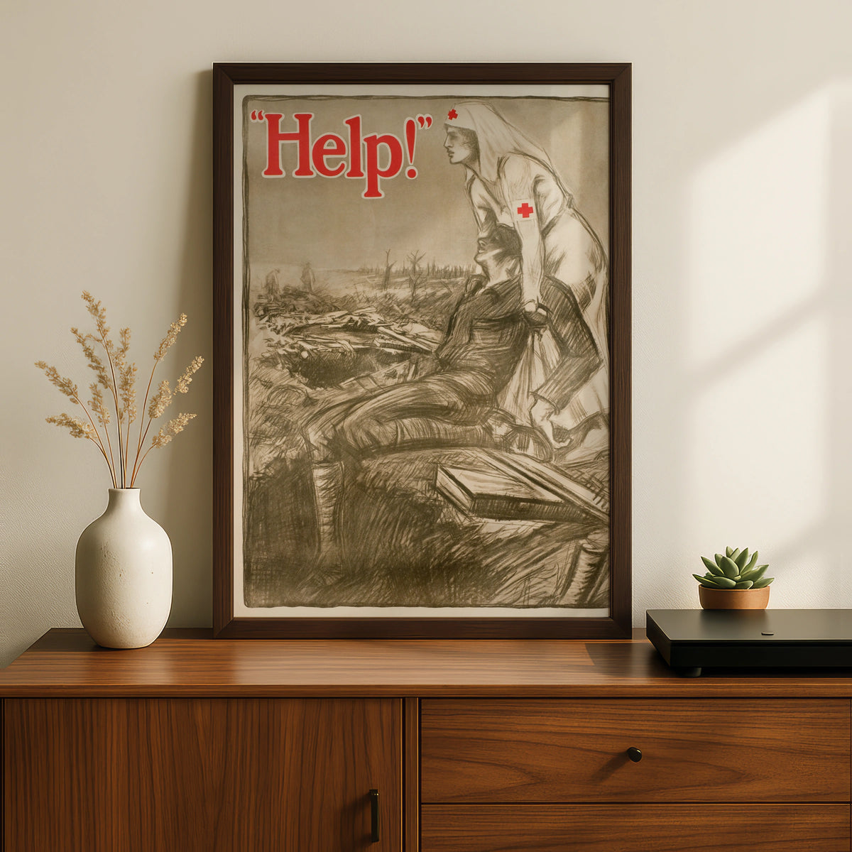 WWI Red Cross Nurse Help Poster, Vintage War Propaganda Wall Art Print, History