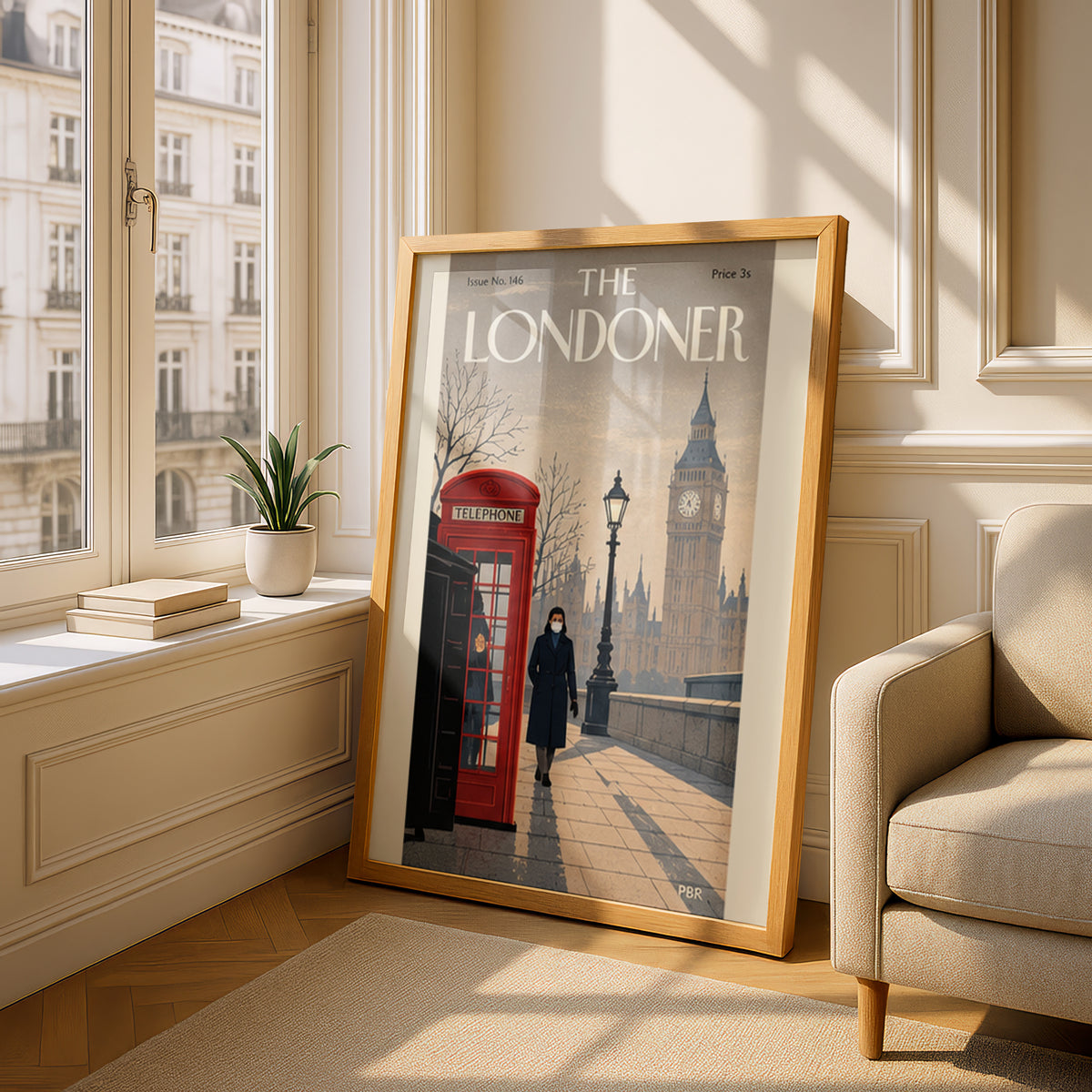 London Lockdown Poster, Vintage Magazine Cover Wall Art, Red Telephone Box Big Ben Art Print