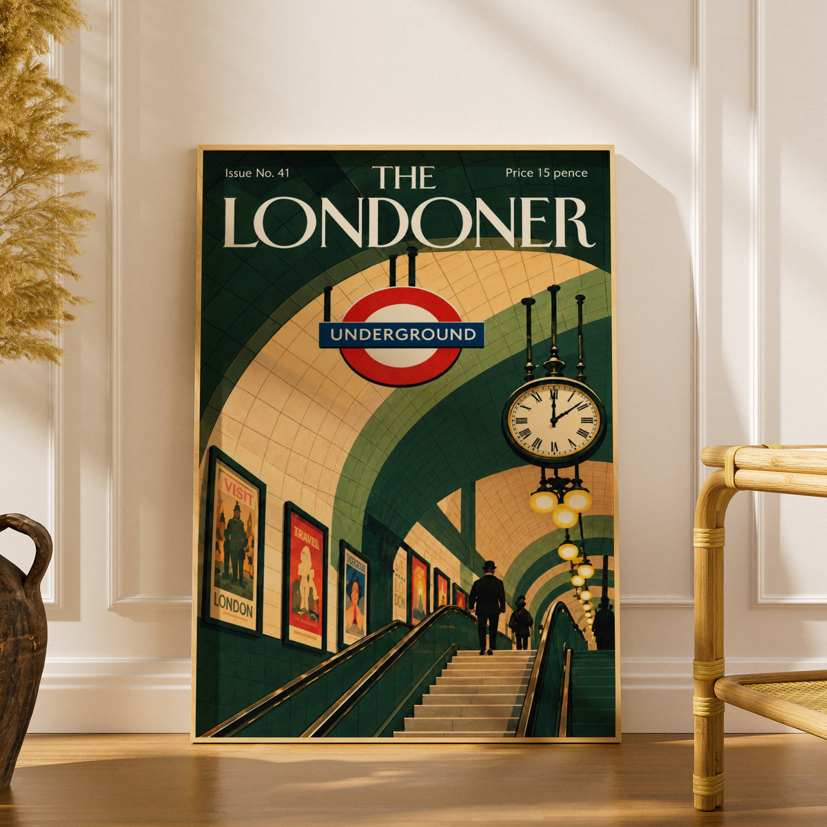 London Underground Poster, Vintage Magazine Cover Wall Art, Tube Station Art Print, Green Retro