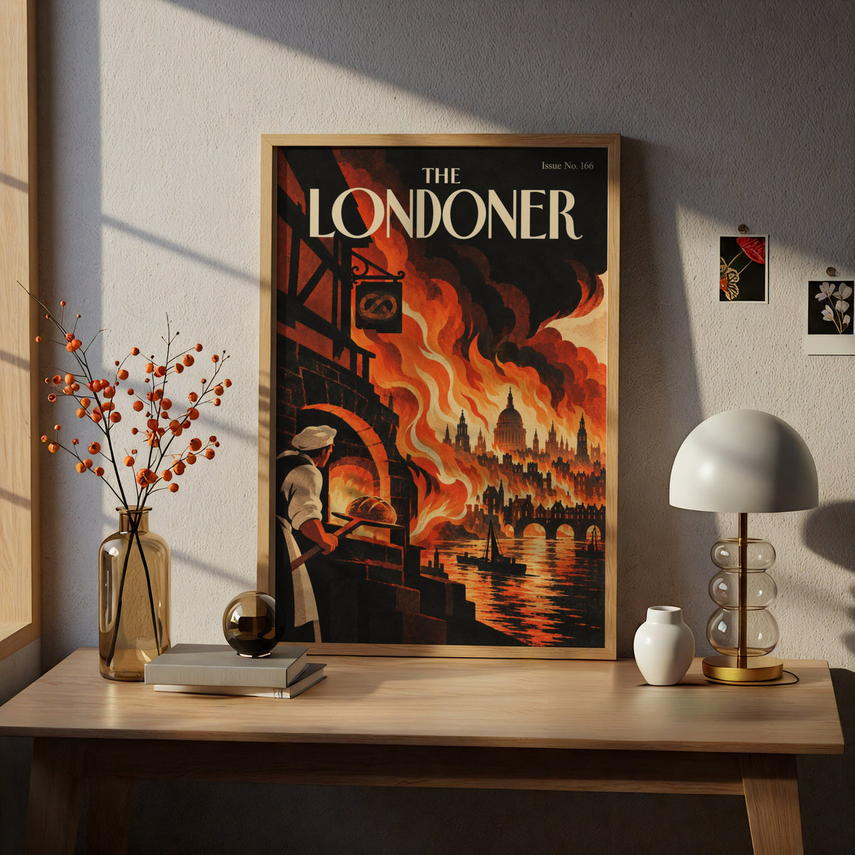 Great Fire of London Poster, Vintage Magazine Cover Wall Art, Baker and Flames Art Print