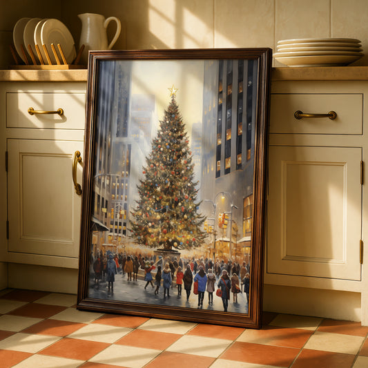Christmas Tree City Poster, New York Winter Wall Art, Festive Xmas Print, Holiday Decor