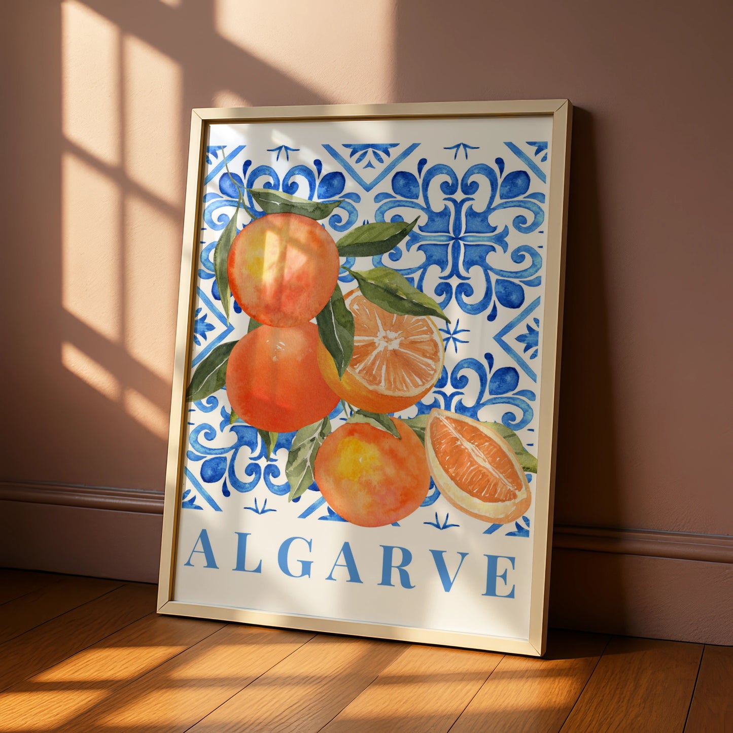 Algarve Orange Maximalist Poster, Portuguese Tile Wall Art, Blue Kitchen Print