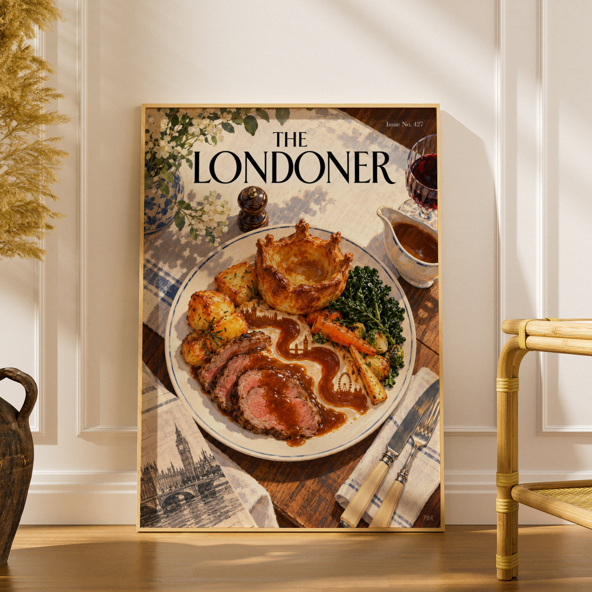 London Sunday Roast Poster, British Food Wall Art, Kitchen Art Print, Dining Room Decor