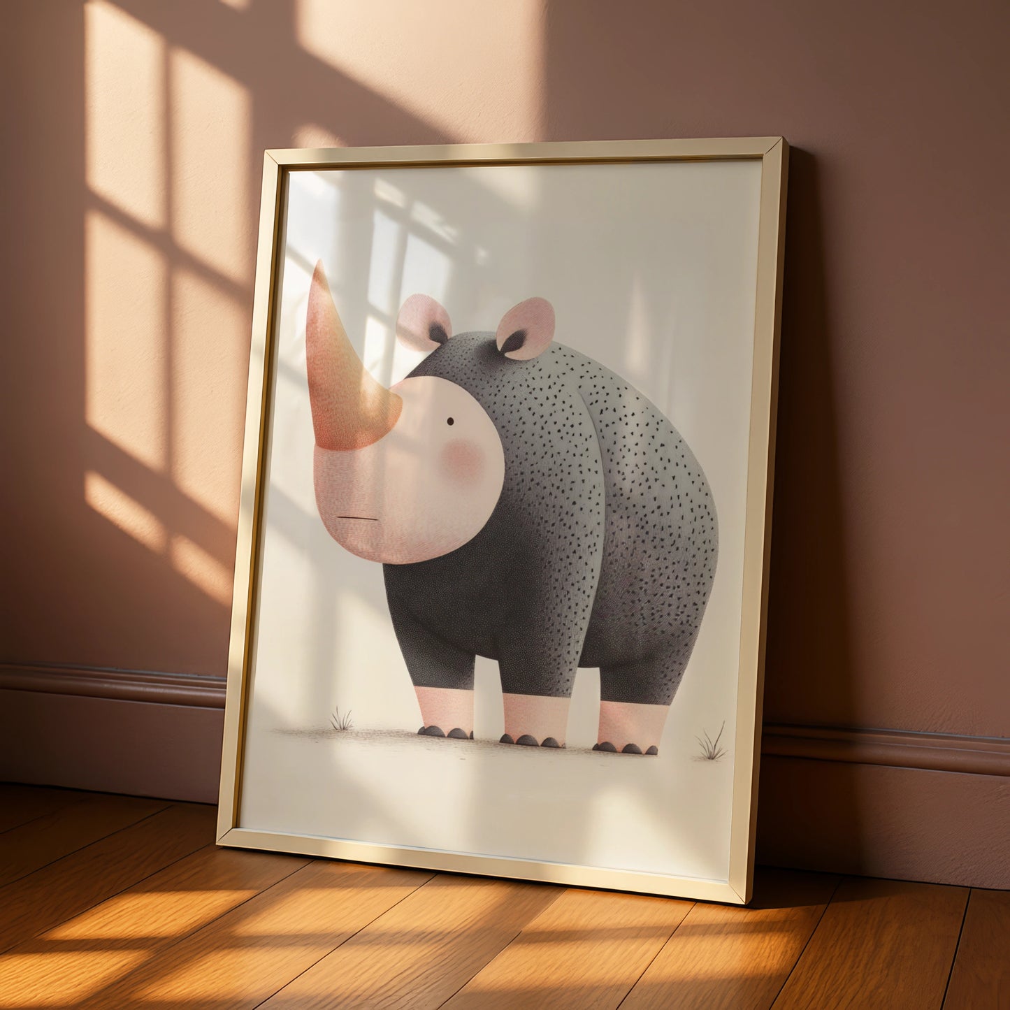 Cute Rhino Nursery Wall Art, Safari Animal Print, Kids Room Poster, Grey Pink Decor