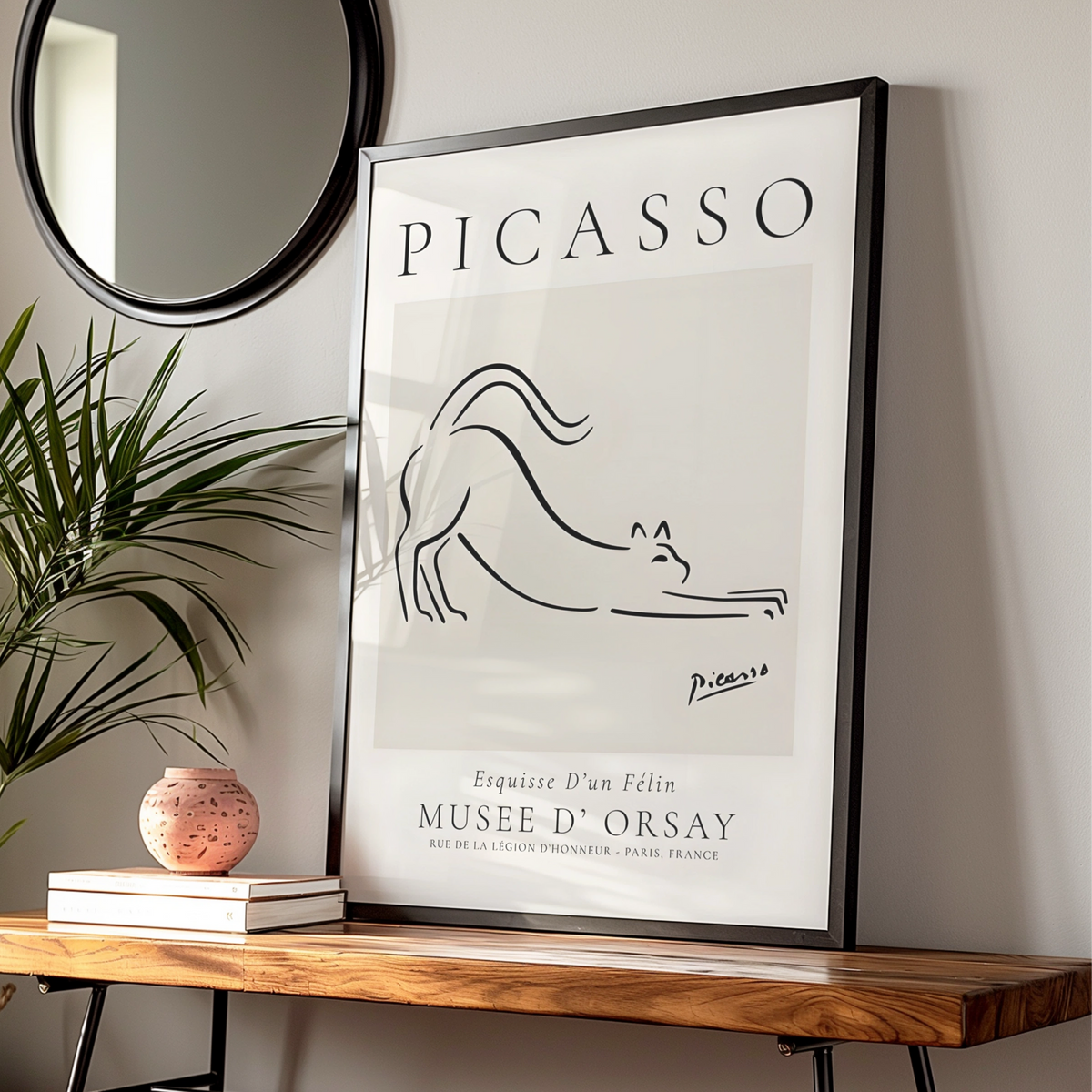 Picasso Cat Line Drawing, Esquisse D'un Felin, Monochrome Wall Art, Minimalist Print
