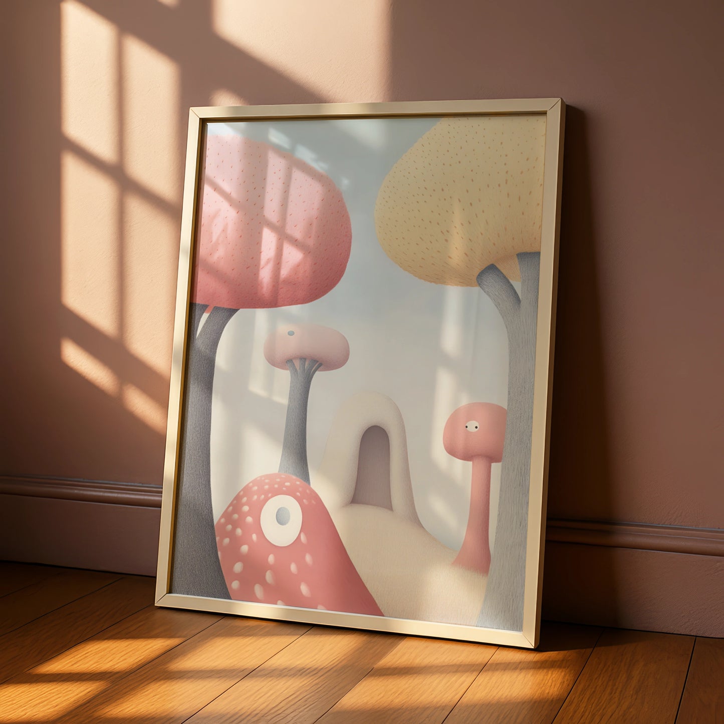 Mushroom Nursery Wall Art, Pastel Fantasy Print, Cute Kids Room Poster, Whimsical Decor