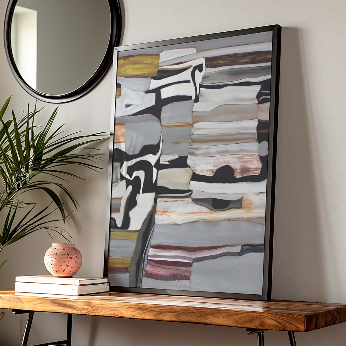 Modern Monochrome Abstract Wall Art, Black White Grey Neutral Poster, Contemporary Print