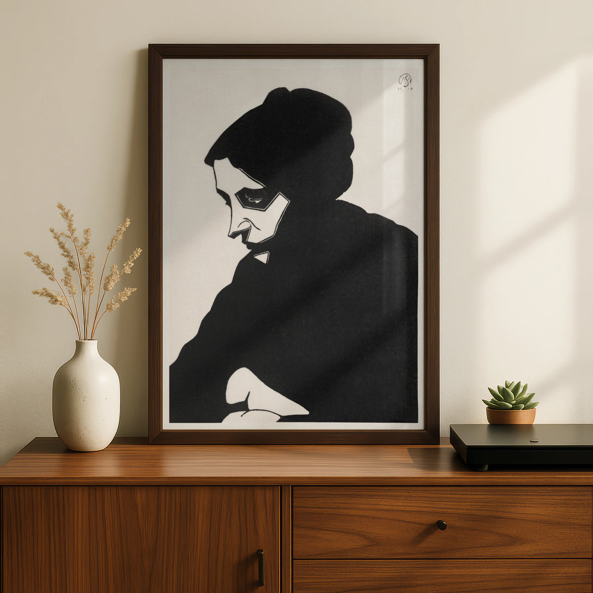 Halloween Masked Figure Poster, Dark Gothic Silhouette Art, Black White Wall Print