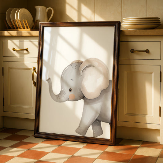 Elephant Nursery Wall Art, Cute Baby Elephant Poster, Safari Animal Print for Kids Room