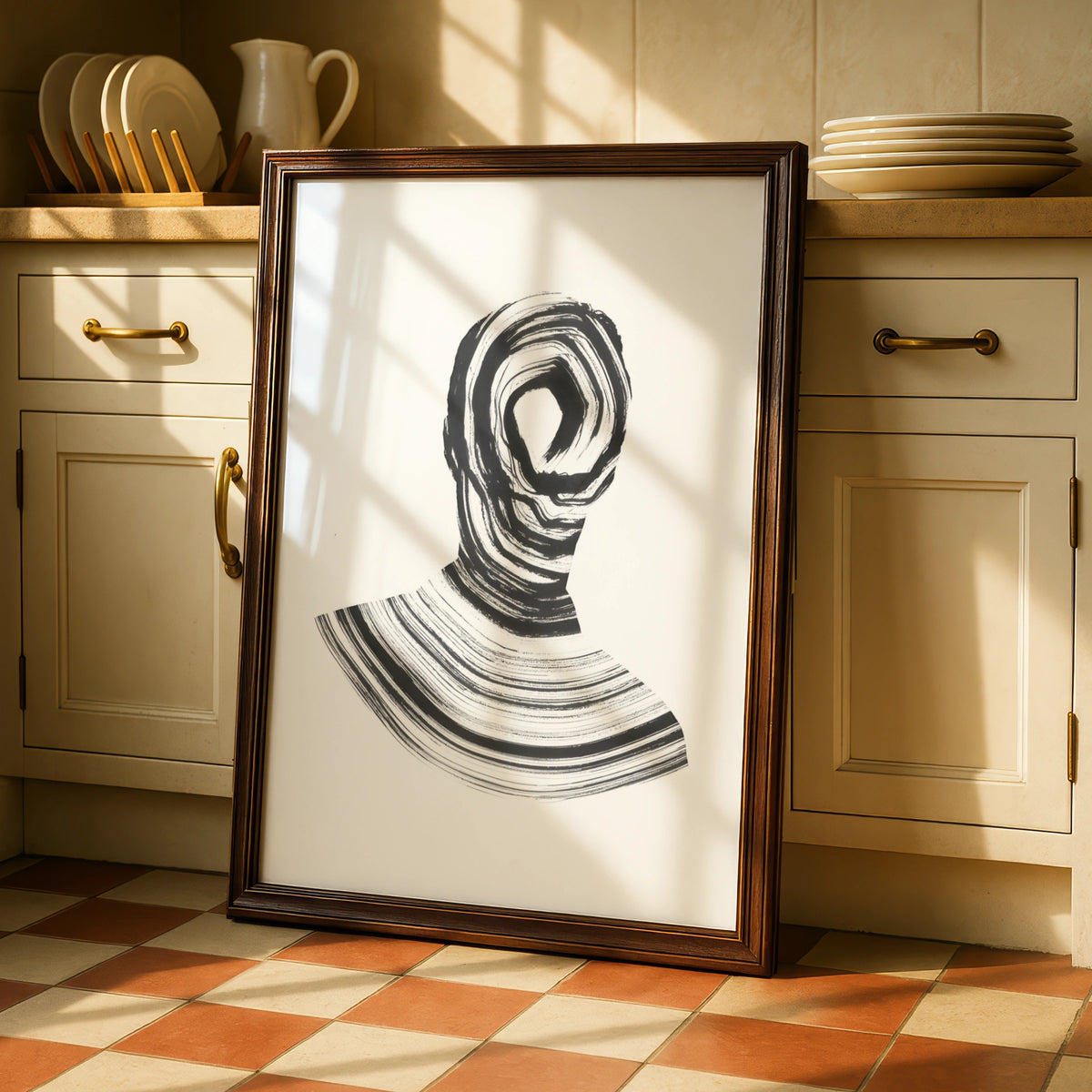 Abstract Figure Monochrome Wall Art, Black and White Swirl Portrait Minimalist Print