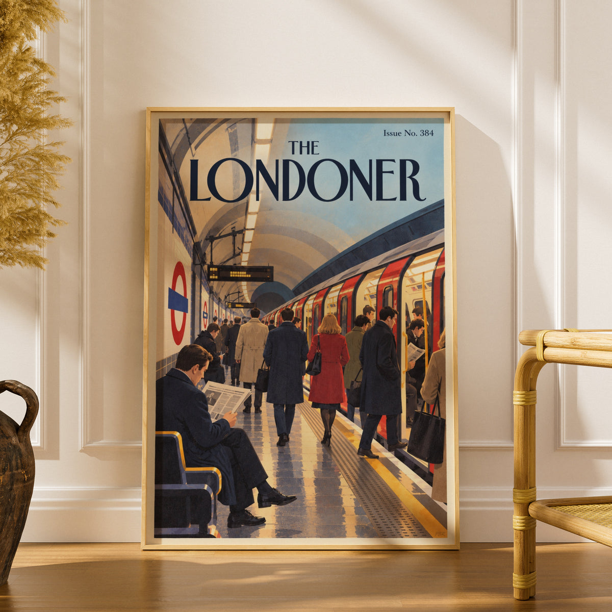 London Underground Poster, Tube Station Wall Art, Vintage Magazine Cover Art Print, Commuter Scene