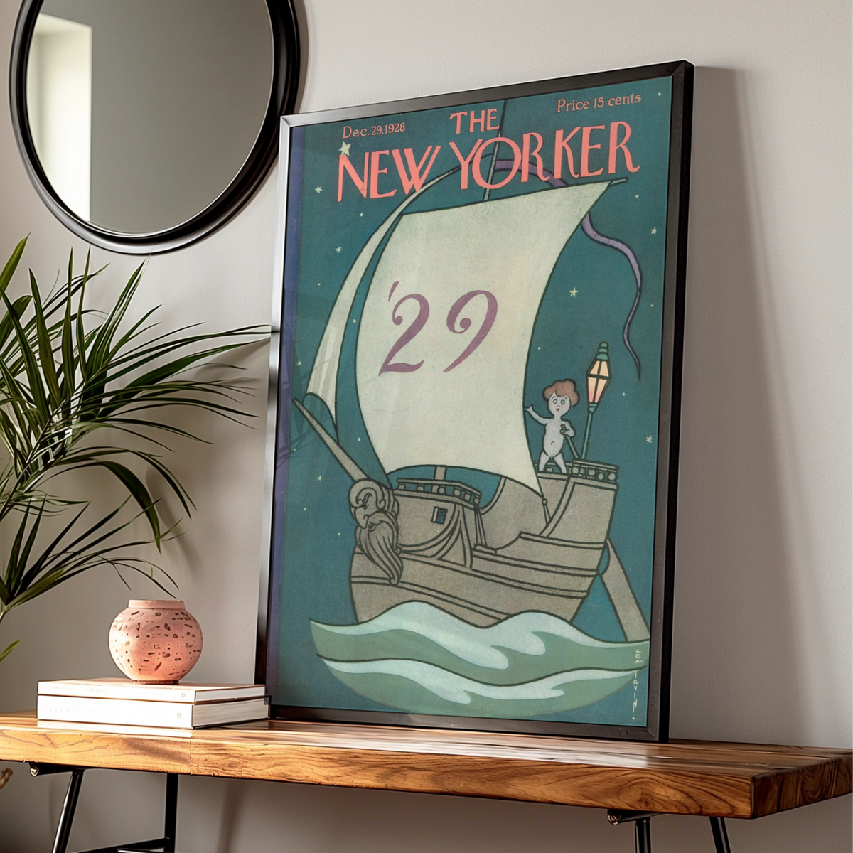 Vintage Sailing Ship New Year Poster, Vintage Editorial Wall Art — Digital Download