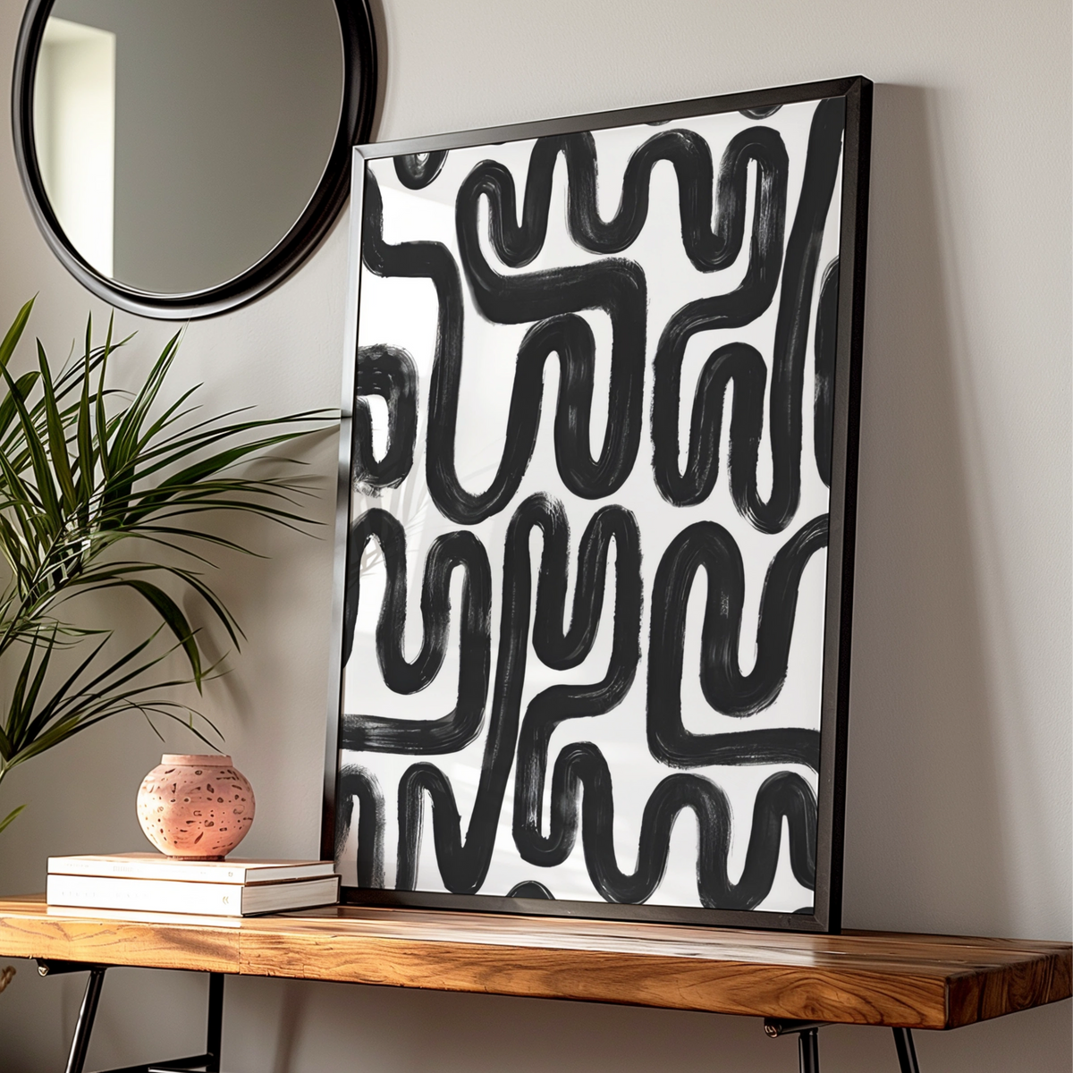 Abstract Brush Stroke Poster, Monochrome Wall Art, Black and White Modern Print