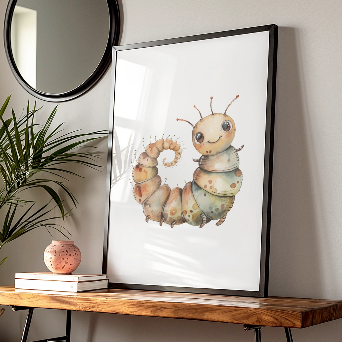 Cute Caterpillar Nursery Wall Art, Watercolour Bug Poster, Kids Room Insect Print, Baby Decor — Digital Download