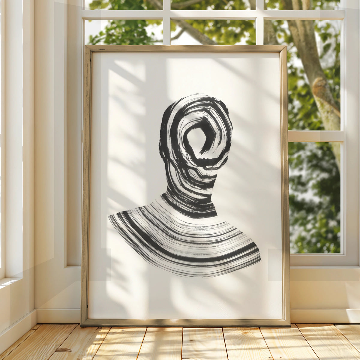 Abstract Figure Monochrome Wall Art, Black and White Swirl Portrait Minimalist Print