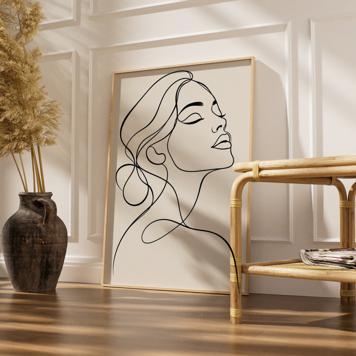 Woman Line Art Print, Monochrome Wall Art, Minimalist Female Portrait, Black and White Poster