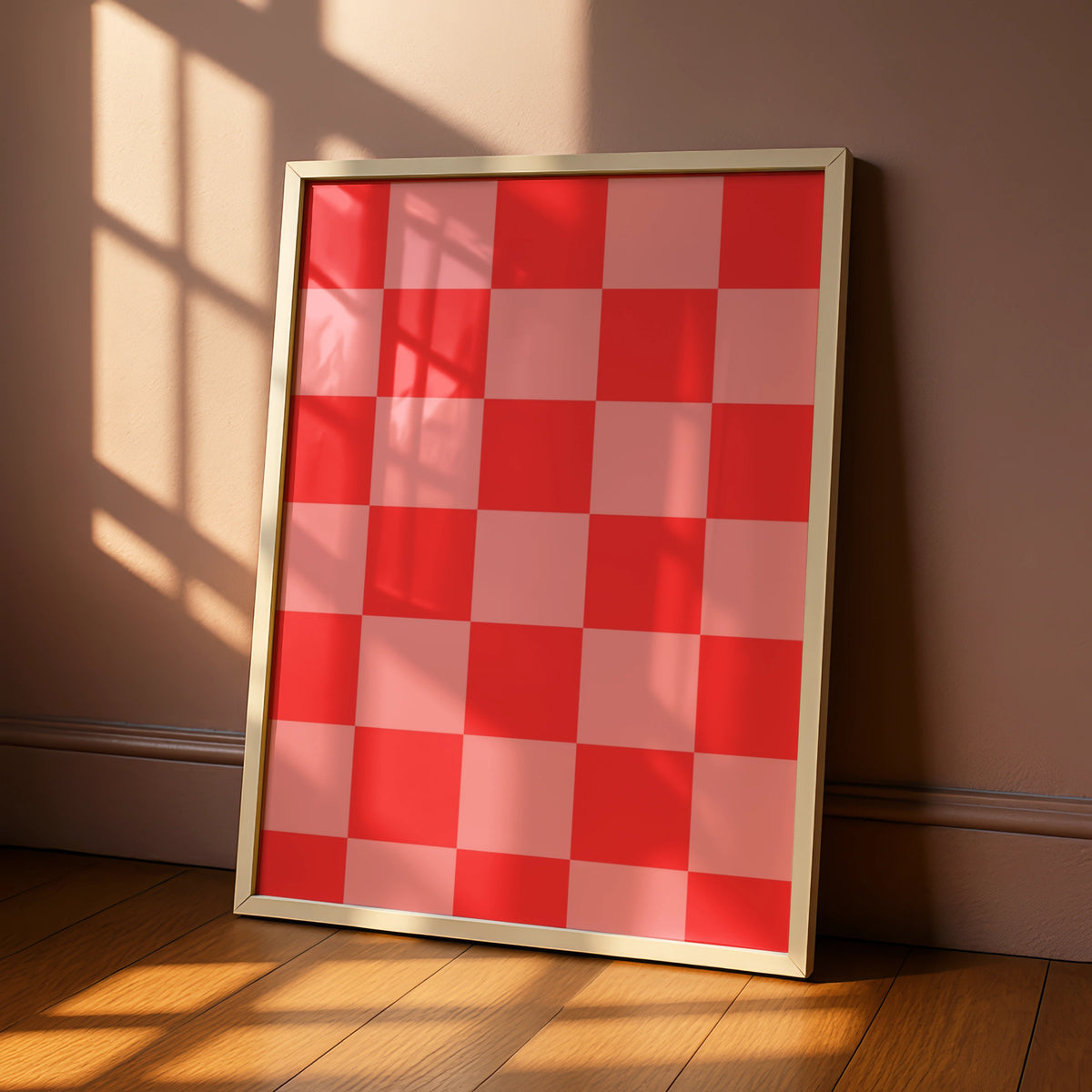 Red Checkerboard Maximalist Poster, Bold Geometric Wall Art, Modern Grid Print