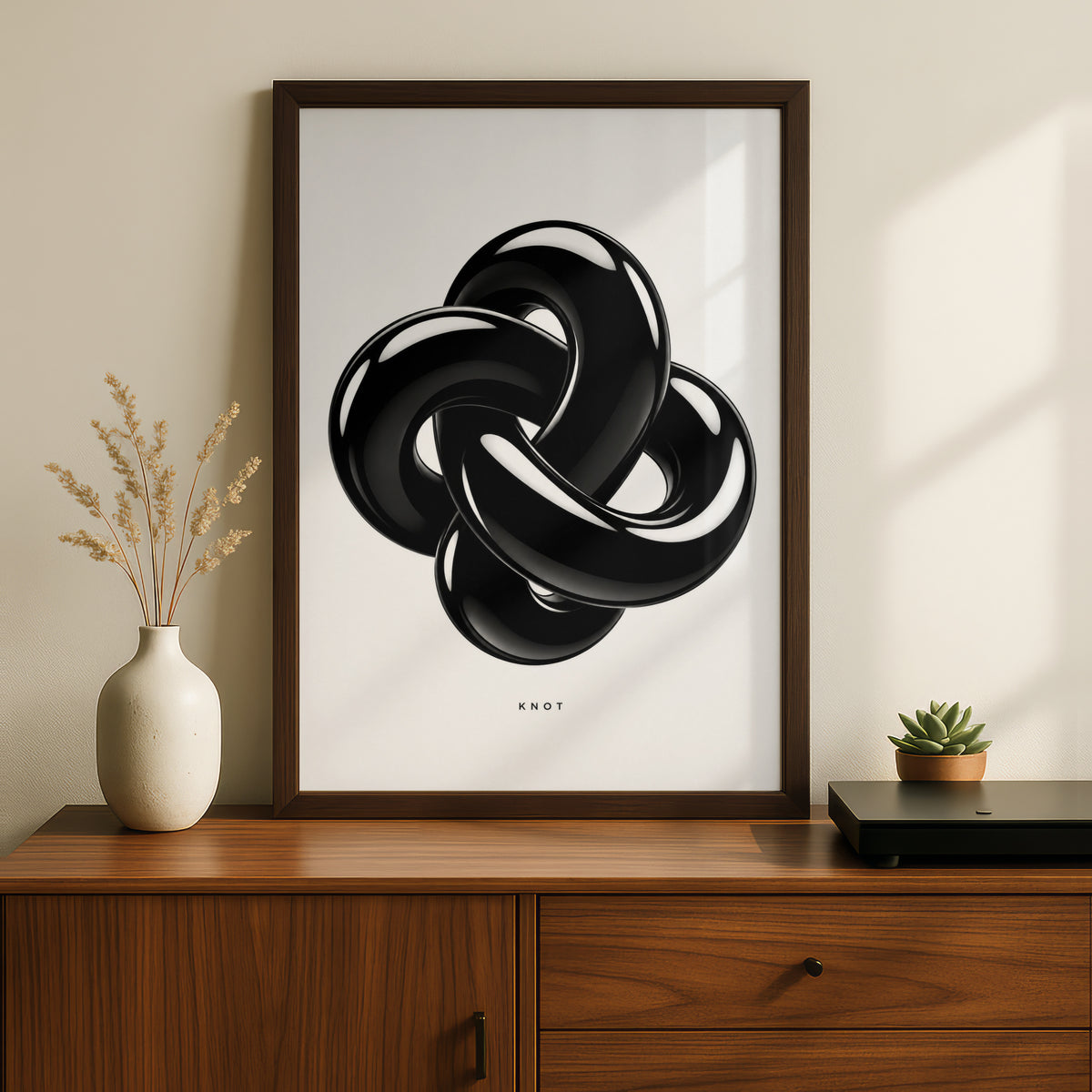3D Knot Abstract Black White Poster, Monochrome Wall Art, Minimalist Modern Print
