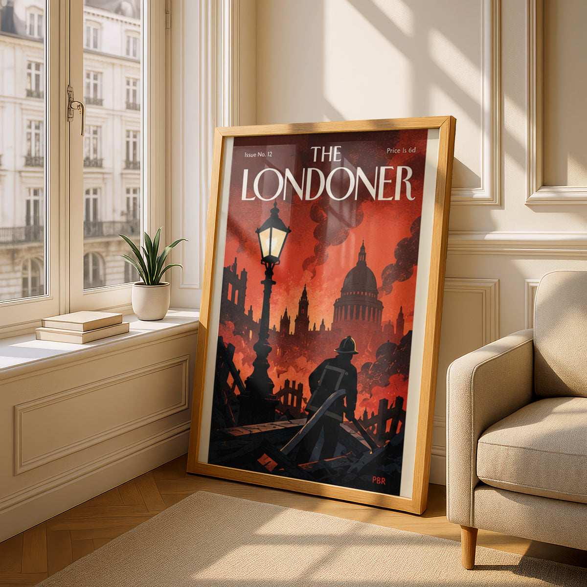 London Fire Poster, Vintage Magazine Cover Wall Art, Firefighter St Paul's Skyline Art Print