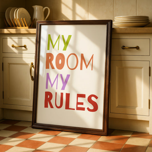 My Room My Rules Nursery Wall Art, Kids Bedroom Poster, Colourful Children Print