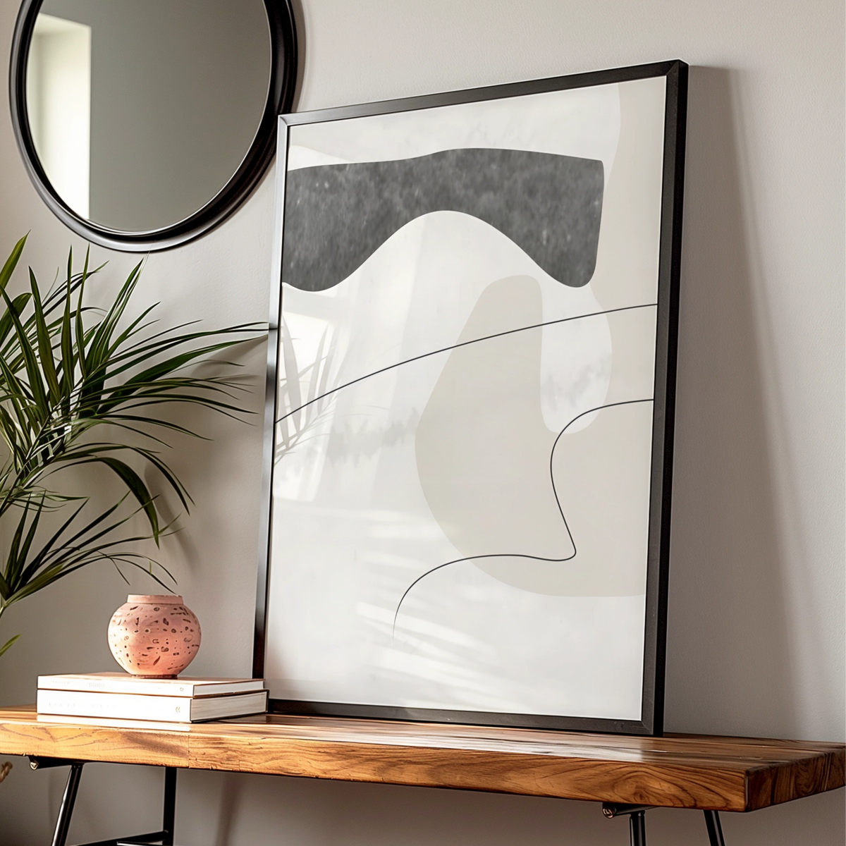 Abstract Shapes Print, Monochrome Wall Art, Neutral Minimalist Poster, Modern Line Art Decor