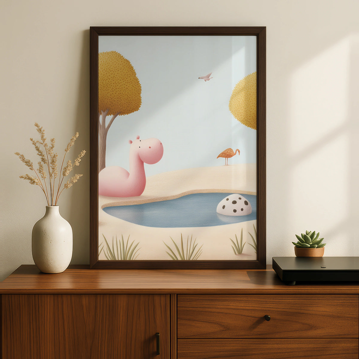 Hippo Nursery Wall Art, Cute Animal Print, Baby Room Poster, Pastel Kids Decor