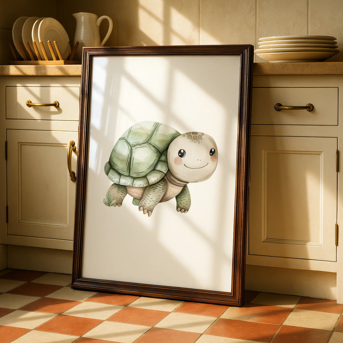 Cute Turtle Nursery Wall Art, Watercolour Animal Print, Baby Room Poster, Kids Decor