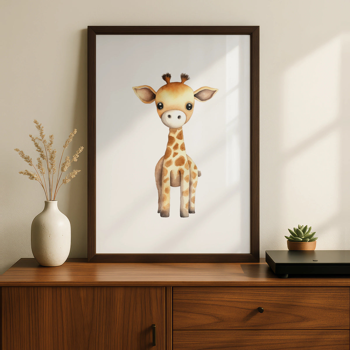 Baby Giraffe Nursery Wall Art, Cute Safari Animal Poster, Kids Room Watercolour Print