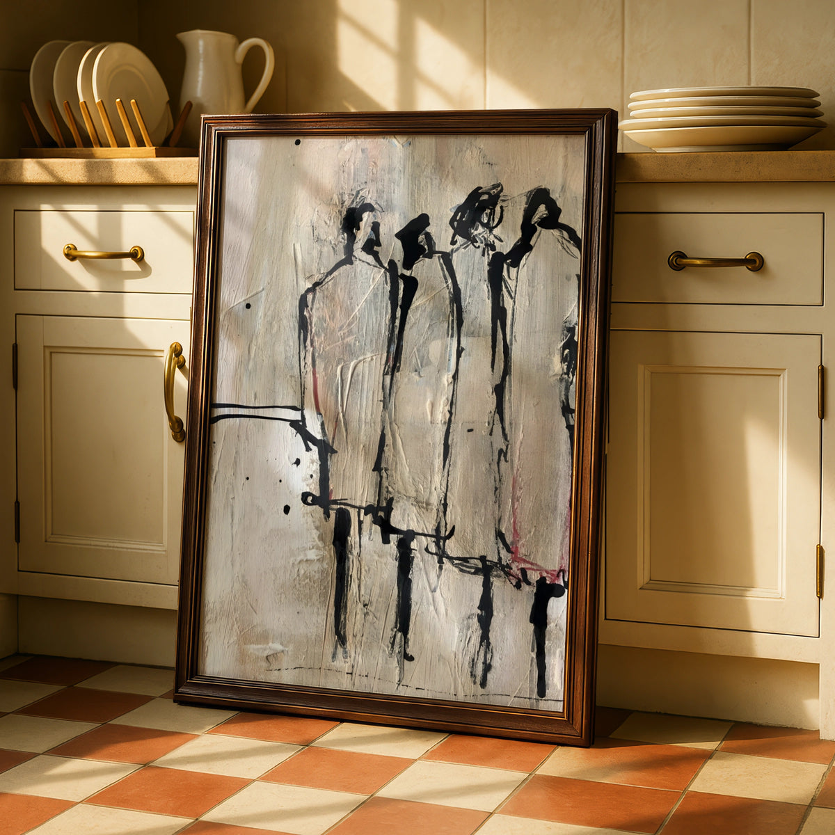Abstract Figure Group Monochrome Wall Art, Black and White Modern Poster, Neutral Gallery Print