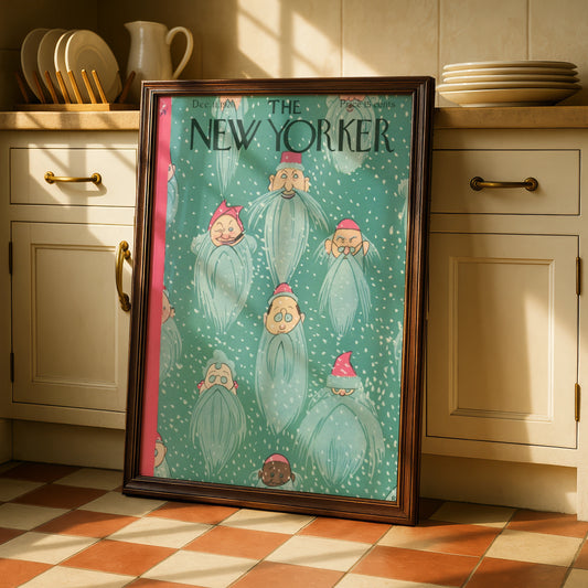 New Yorker Christmas Poster, Vintage 1926 Santa Gnome Cover Art, Holiday Wall Art Print