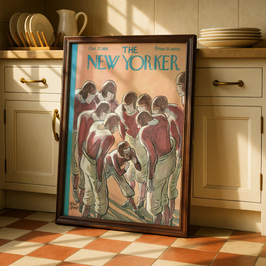 The New Yorker October 1928 Football Huddle Cover Art Poster, Vintage Sports Wall Art