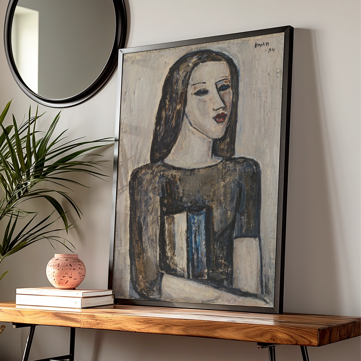 Expressionist Woman Portrait Poster, Dark Moody Figure Art Print, Vintage 1930s Style Wall Art — Digital Download