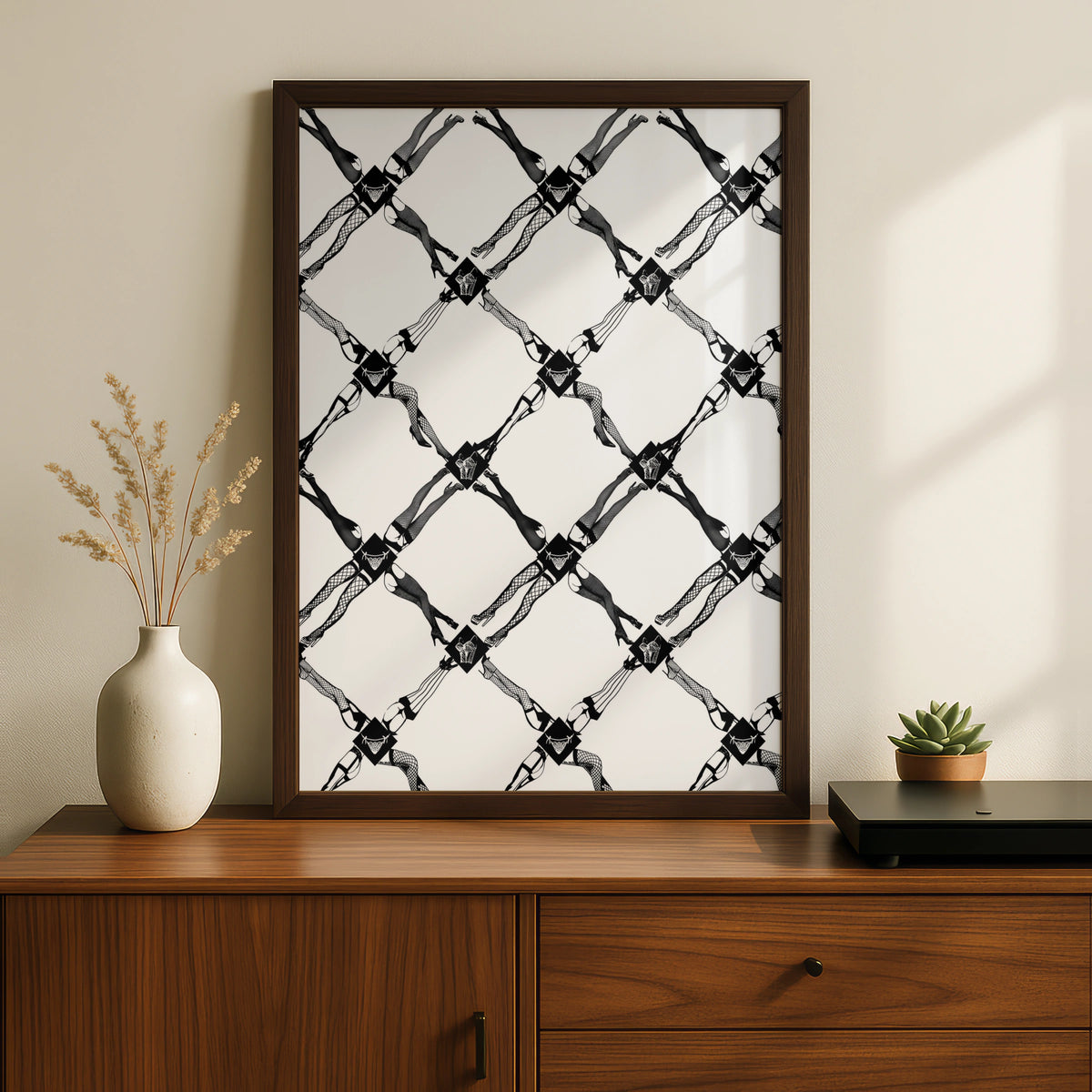 Fishnet Stockings Pattern Print, Monochrome Wall Art, Bold Black and White Poster, Modern Decor