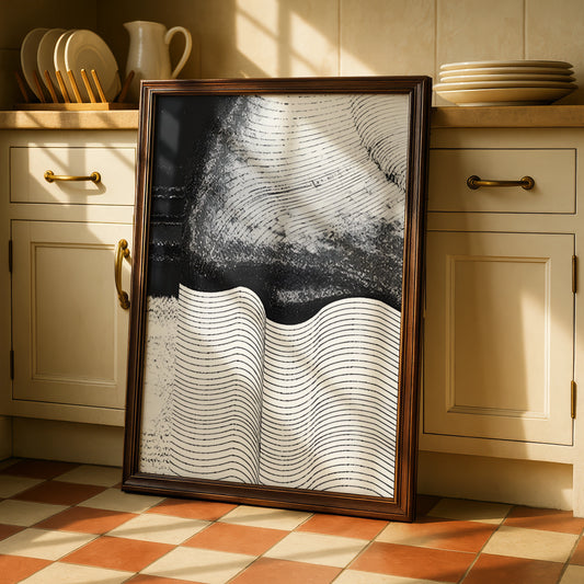 Abstract Wave Lines Monochrome Wall Art, Black and White Minimalist Print, Modern Poster