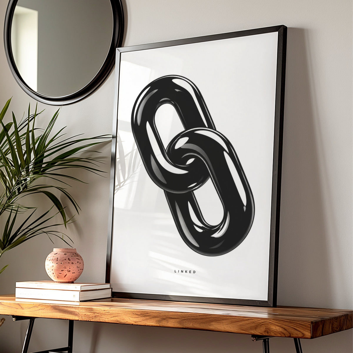Linked Chain Monochrome Wall Art, Black and White Poster, Minimalist Modern Print