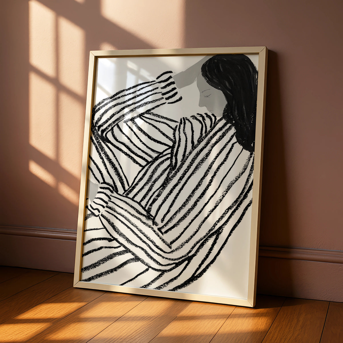 Striped Figure Woman Monochrome Wall Art, Black and White Poster, Minimalist Print