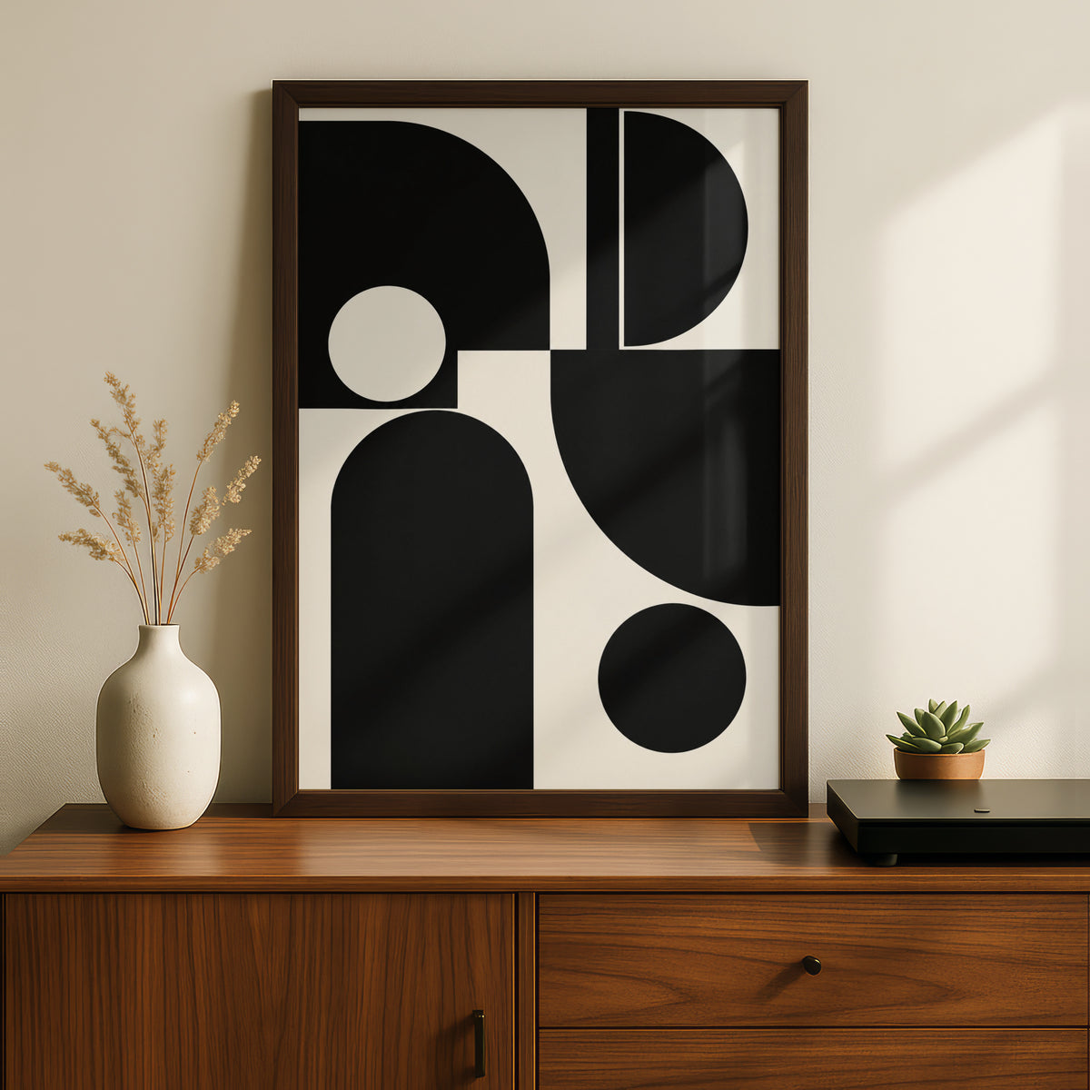 Monochrome Geometric Abstract Print, Black and White Bauhaus Poster, Minimalist Wall Art
