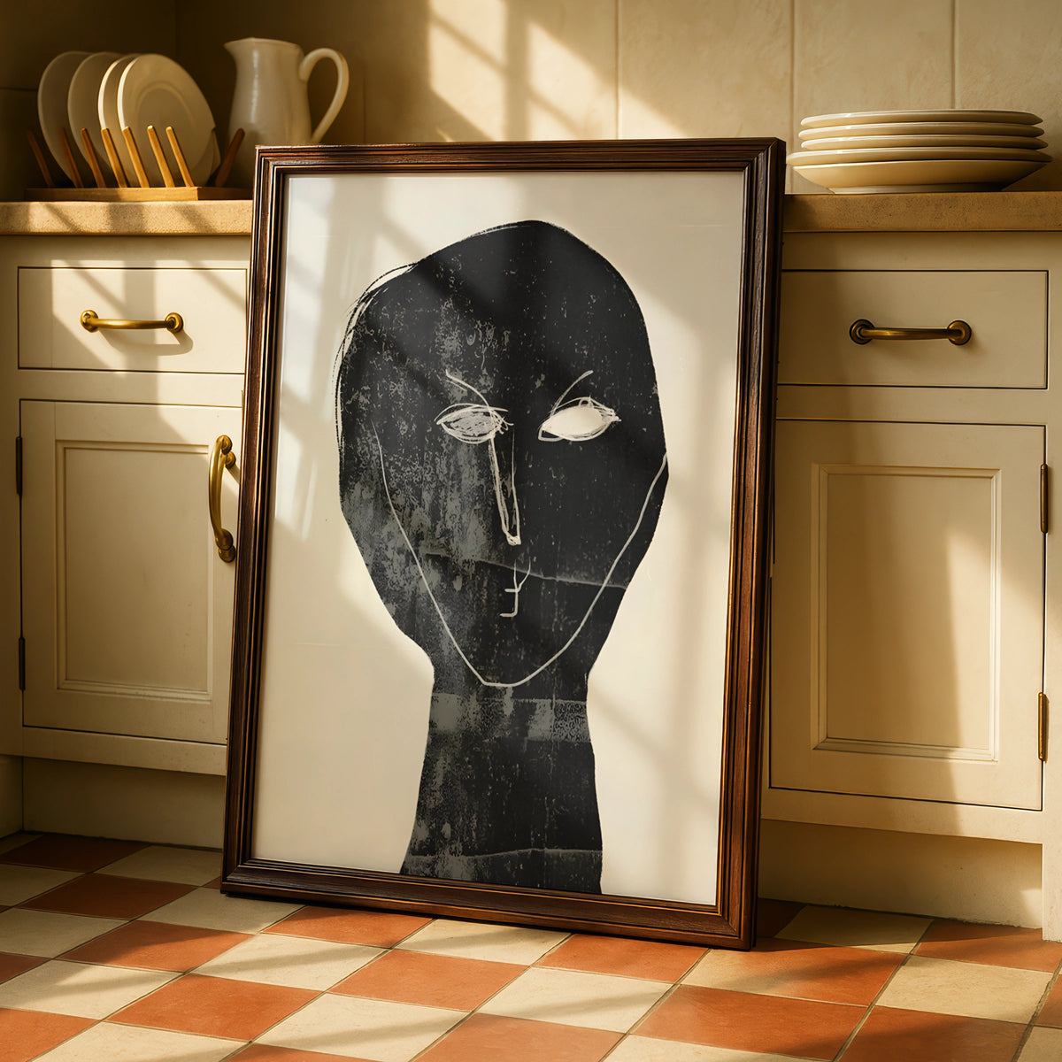 Abstract Face Portrait, Monochrome Wall Art, Black and White Minimalist Print, Modern Gallery Poster