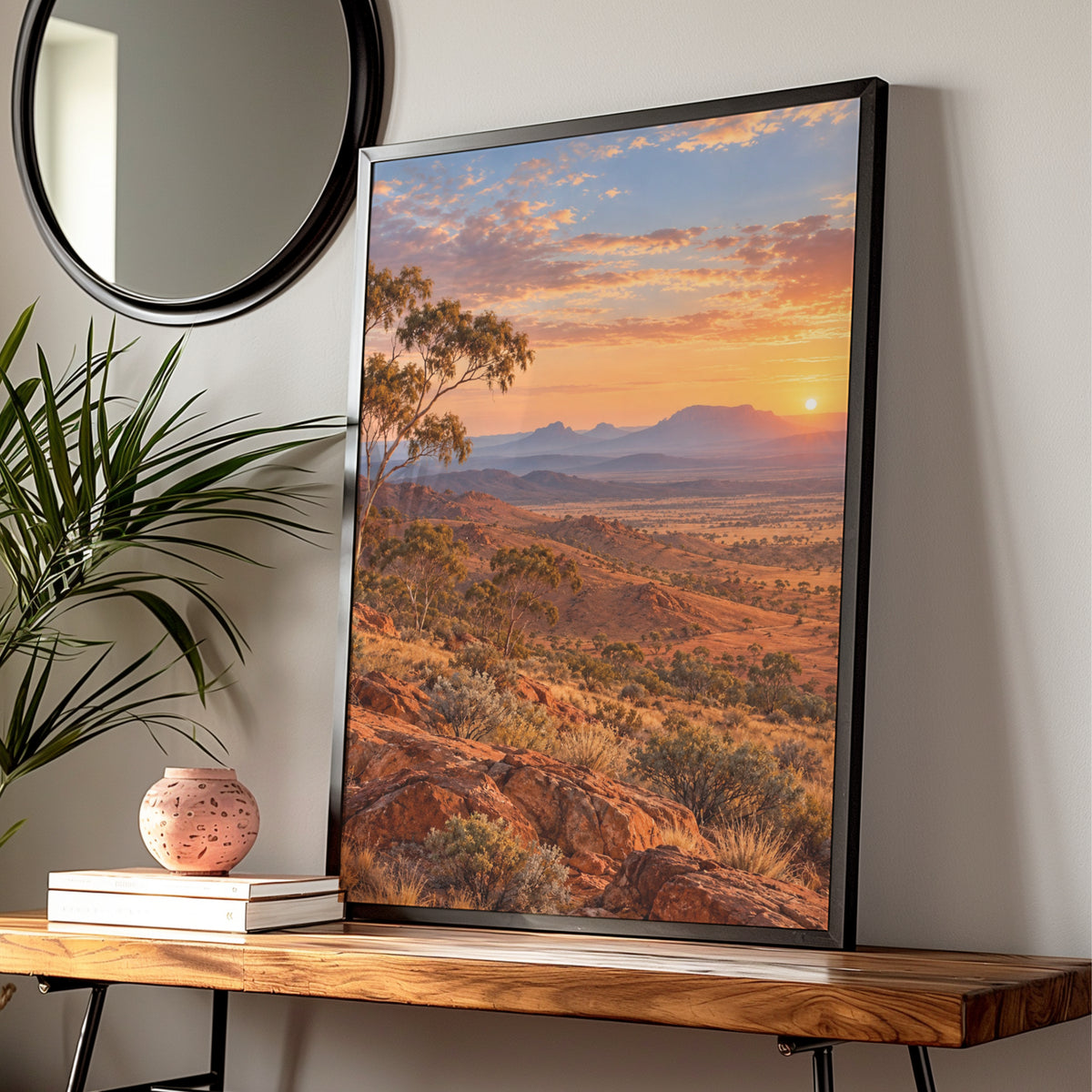 Australian Outback Sunset Landscape Print, Red Earth, Gum Tree, Outback Wall Art — Digital Download