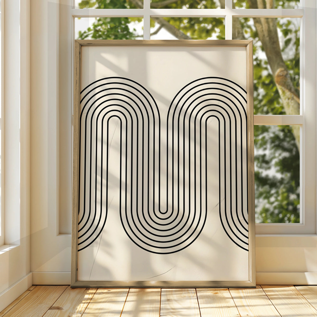 Geometric Wave Line Art, Monochrome Wall Art, Modern Abstract Poster, Minimalist Print