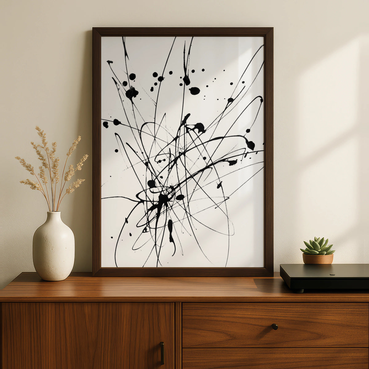 Ink Splatter Abstract Wall Art, Black and White Poster, Modern Monochrome Print