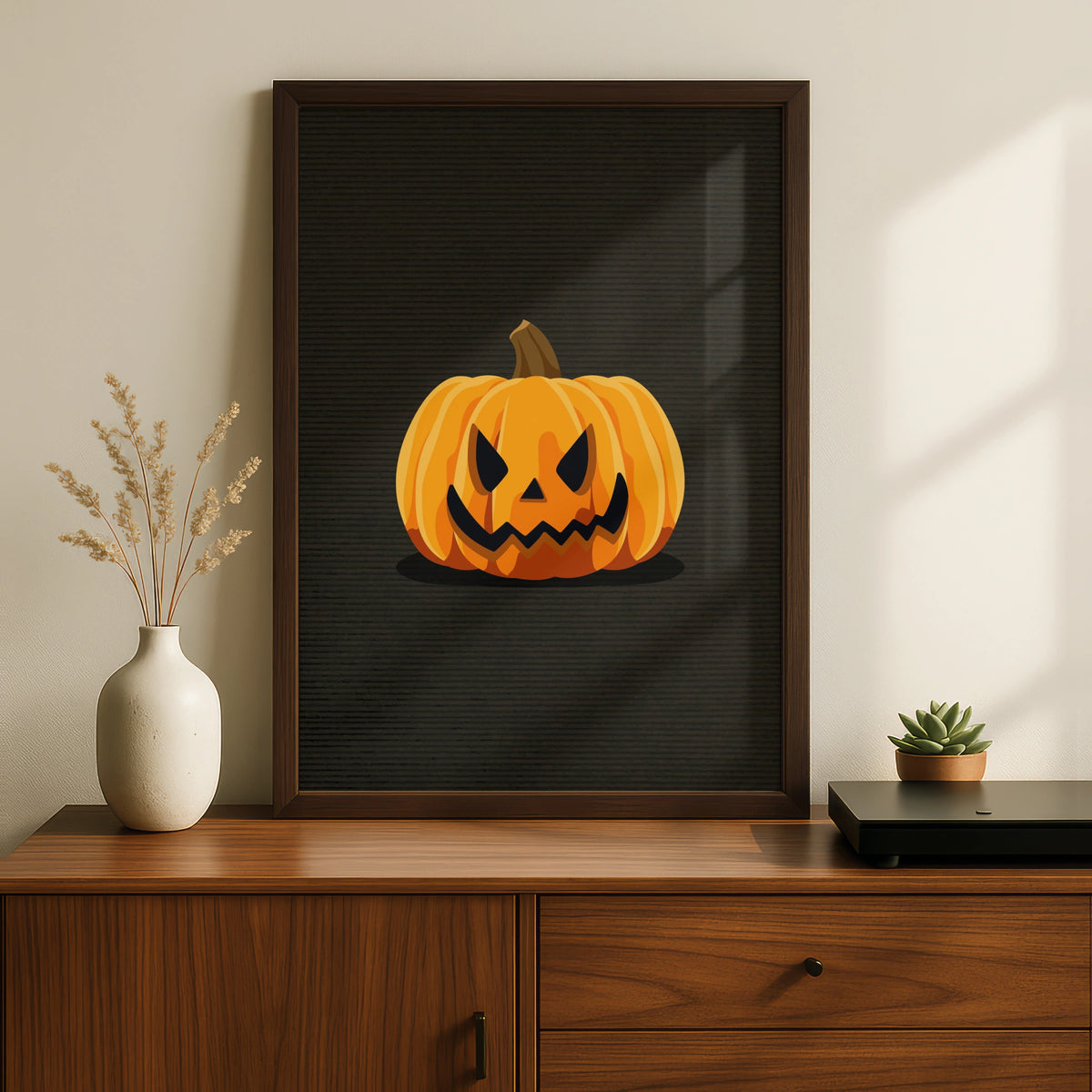 Halloween Pumpkin Jack O Lantern Poster, Spooky Orange Wall Art, Dark Halloween Decor Print