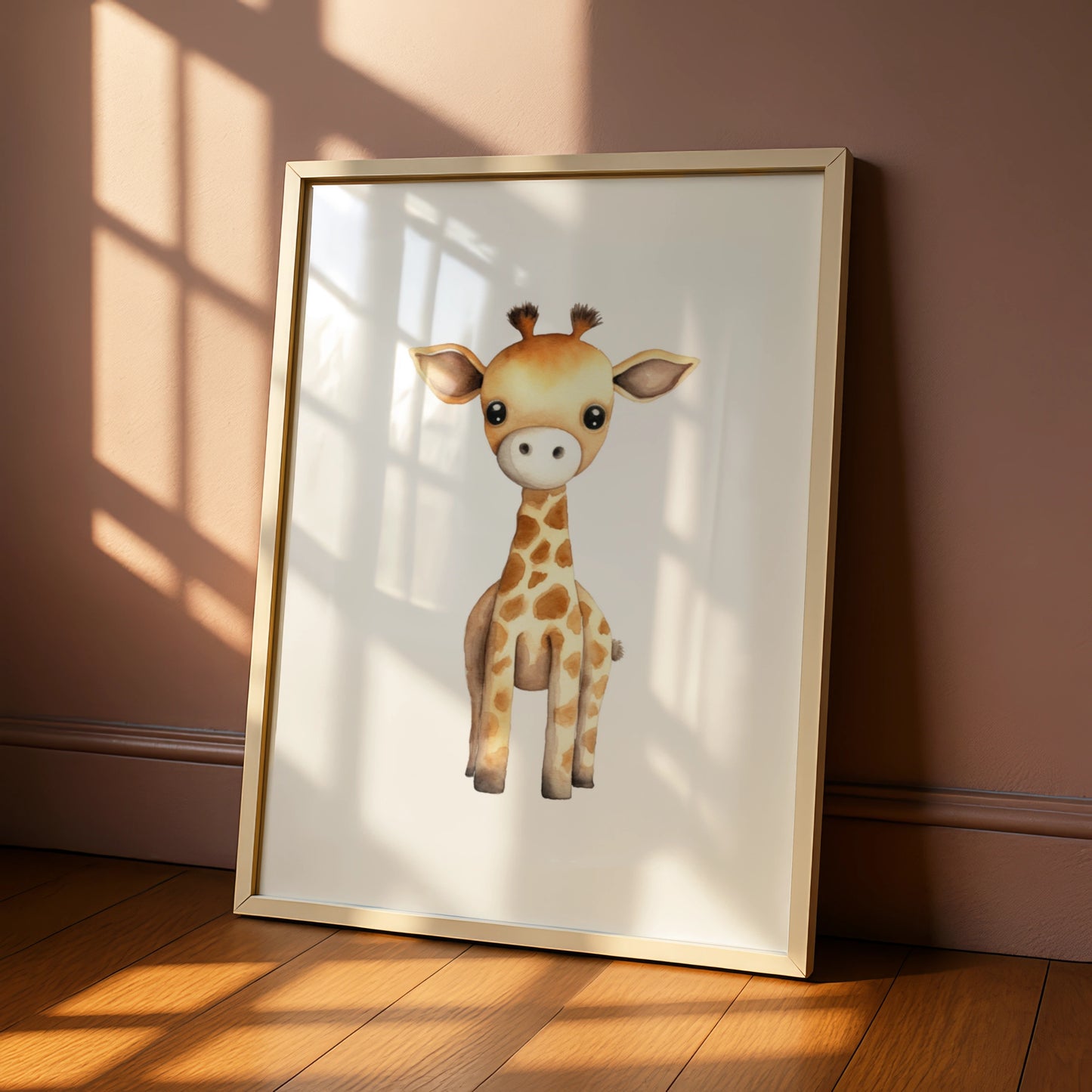 Baby Giraffe Nursery Wall Art, Cute Safari Animal Poster, Kids Room Watercolour Print