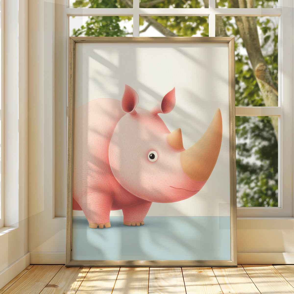 Cute Rhino Nursery Wall Art, Pink Rhinoceros Baby Print, Safari Animal Poster for Kids Room