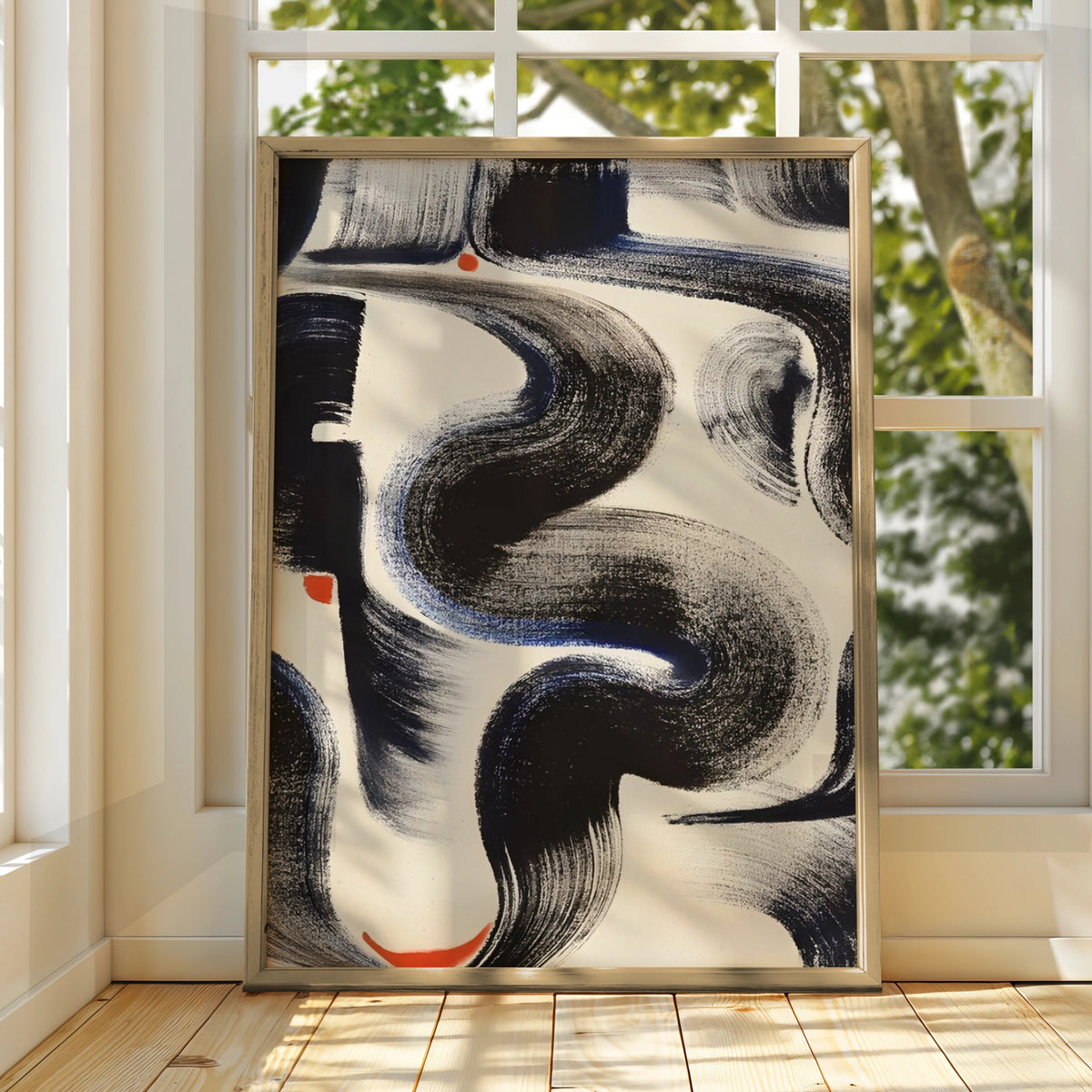 Abstract Brushstroke Wall Art, Monochrome Black Cream Print, Bold Modern Poster, Gallery Wall Decor