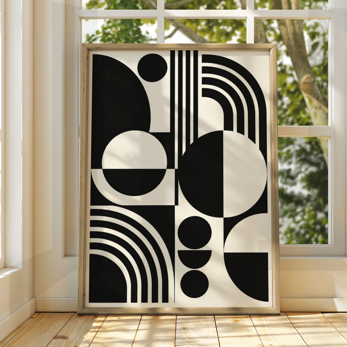 Monochrome Geometric Abstract Print, Black and White Bauhaus Poster, Modern Wall Art