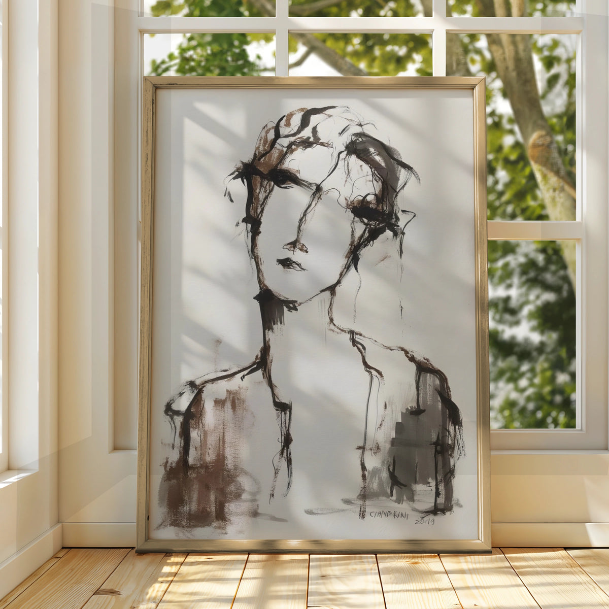 Abstract Figure Portrait, Monochrome Wall Art, Expressive Sketch Print, Modern Neutral Poster