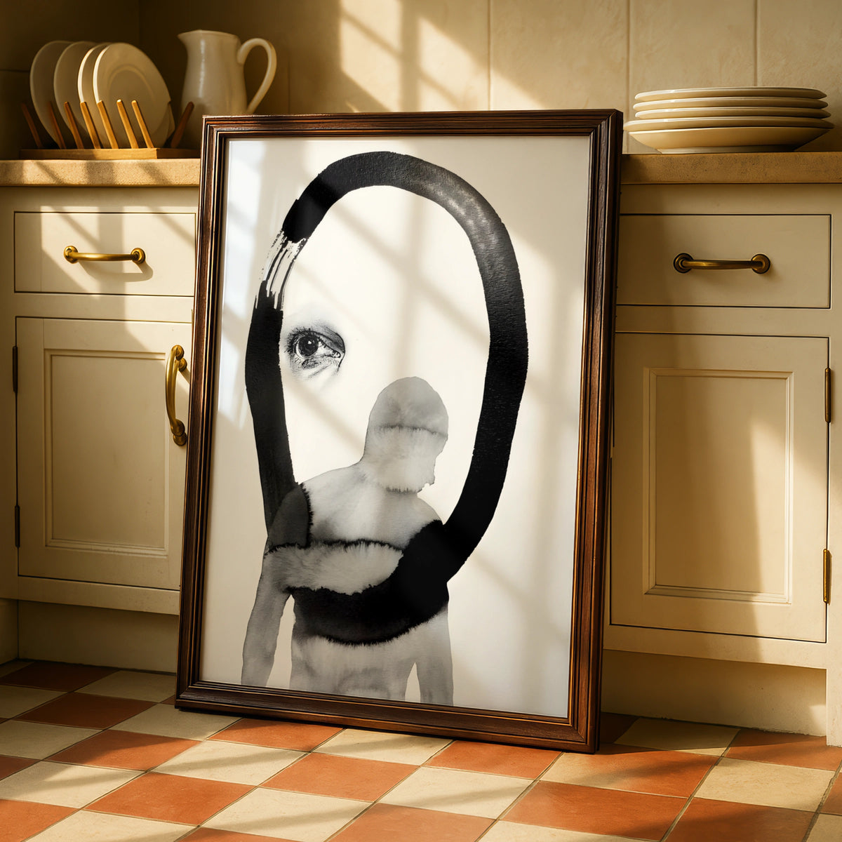 Abstract Figure Eye Print, Monochrome Wall Art, Black and White Surreal Poster, Modern Decor