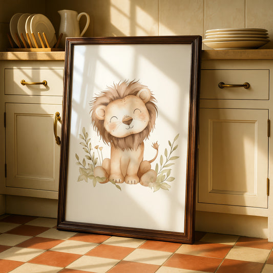 Lion Nursery Wall Art, Cute Baby Lion Poster, Safari Animal Print, Kids Room Decor